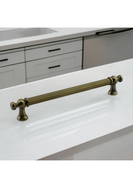 Selçuklu Antik Sarı Metal Kulp 160 mm Mobilya Çekmece Mutfak Dolabı Dolap Kapak Kulpu
