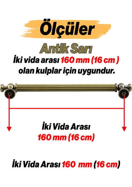 Selçuklu Antik Sarı Metal Kulp 160 mm Mobilya Çekmece Mutfak Dolabı Dolap Kapak Kulpu
