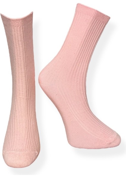 Tekli Unisex Pudra Renkli Esnek Nem Alabilen Pamuklu Çorap