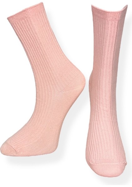 Tekli Unisex Pudra Renkli Esnek Nem Alabilen Pamuklu Çorap