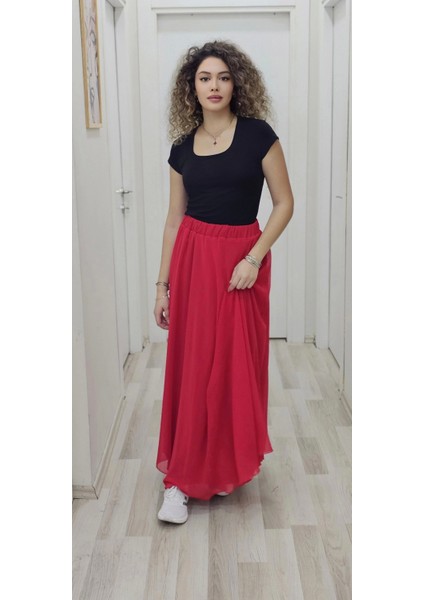 Bel Lastikli Kloş Şifon Etek 6003-KIRMIZI fiyatları