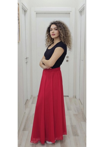 Bel Lastikli Kloş Şifon Etek 6003-KIRMIZI modelleri