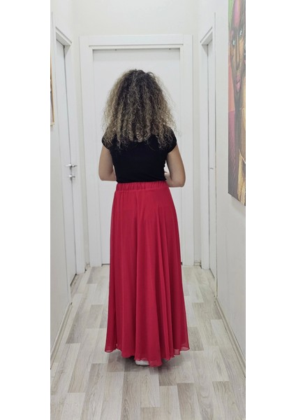 Bel Lastikli Kloş Şifon Etek 6003-KIRMIZI fırsatları