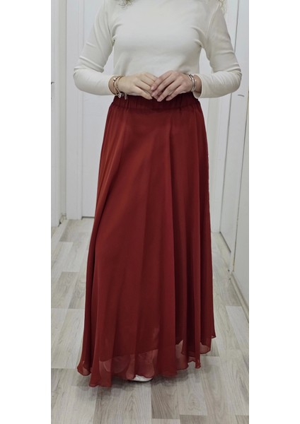 Bel Lastikli Kloş Şifon Etek 6003-KIREMIT modelleri