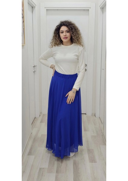 Bel Lastikli Kloş Şifon Etek 6003-SAKS