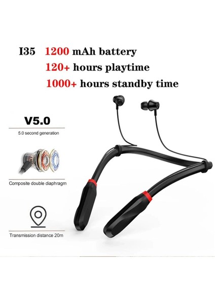 I35 Kulaklık Bluetooth 5.1 Kulaklık Spor Kulakiçi Için Dahili Mikrofon Boyun Bandı Kulaklık Stereo Kulakiçi Kulaklık Koşu fırsatları