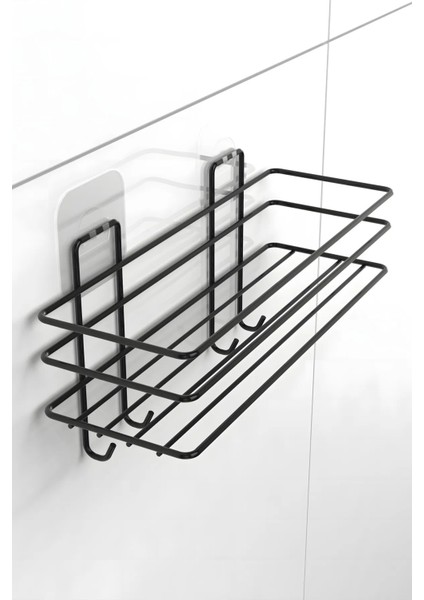 Siyah Güçlü Yapışkanlı Kancalı Banyo Rafı 2 Adet