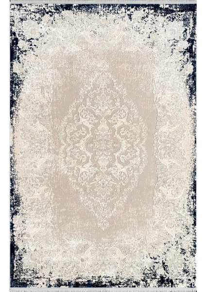 Pier Zen HG01A Krem Lacivert Viskon Akrilik Yumuşak Dokulu Modern Halı Karademir Home