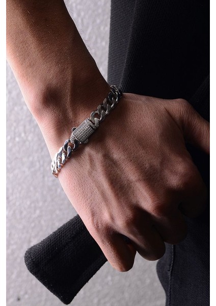 14 K White Gold Kaplama 925 Ayar Gümüş Miami Cuban Bileklik fırsatları