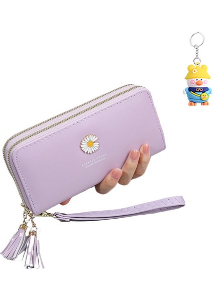 Bayanlar Uzun Cüzdan Çift Fermuarlı Clutch Öğrenci Bilek Kayışı Çift Katmanlı Büyük Kapasiteli Cep Telefonu (Yurt Dışından)