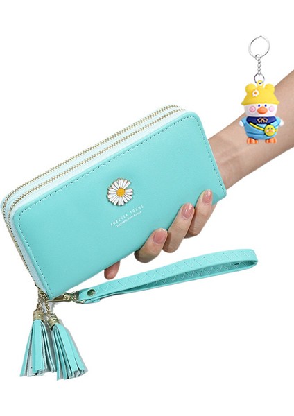 Bayanlar Uzun Cüzdan Çift Fermuarlı Clutch Öğrenci Bilek Kayışı Çift Katmanlı Büyük Kapasiteli Cep Telefonu (Yurt Dışından)