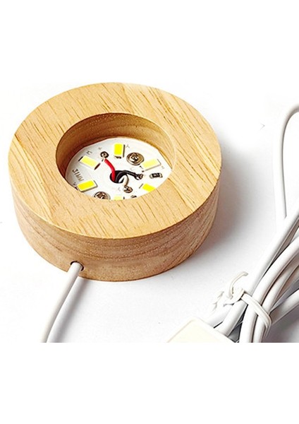 YUEKEDA-6X2CM LED Işık Ahşap Taban Yuvarlak, Üç Renkli Işık (Yurt Dışından)