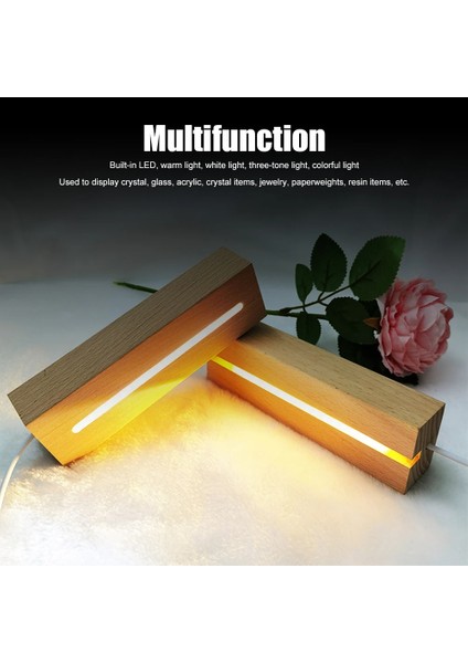 YUEKEDA-6X2CM LED Işık Ahşap Taban Yuvarlak, Üç Renkli Işık (Yurt Dışından)