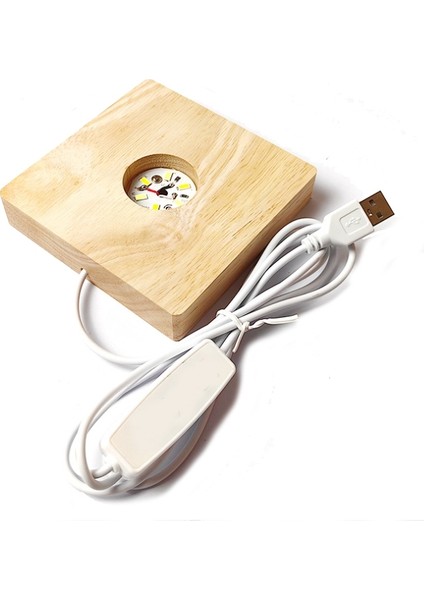 Yuekeda-Led Işık Ahşap Taban Kare 8X2CM, Üç Renkli Işık (Yurt Dışından)