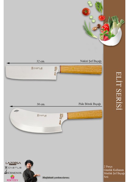 Elit Serisi Mutfak Bıçak Seti Et Ekmek Sebze Salata Pizza Börek Şef Bıçak Seti 2 Li Set (MFT-6830)