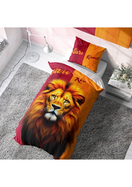 Sarı Kırmızı Aslan Desenli Nevresim Takımı (Çarşafsız) fiyatları