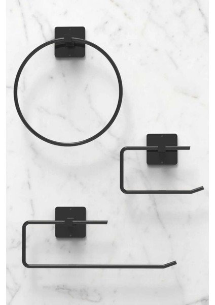 3'lü Banyo Seti, Siyah Yuvarlak Havluluk, Wclik ve Peçetelik, Banyo Aksesuarları, Ev Aksesuarları