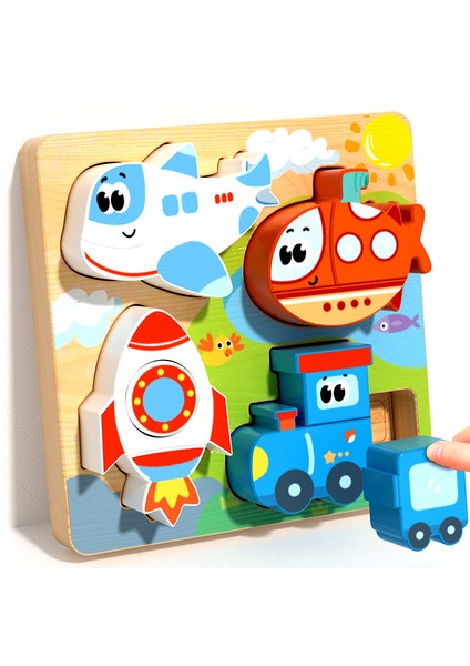 Çocuk Eğitici Üç Boyutlu Puzzle Erken Eğitim 3D Dördü Bir Arada Puzzle Tahtası 1-2 Yaş 3 Aydınlanma Ahşap Oyuncaklar El Kavrama Tahtası Blokları (Yurt Dışından)