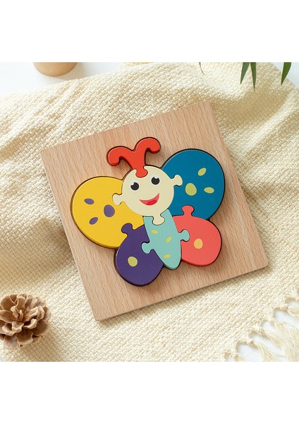 Oyuncaklar Ahşap Çocuk Karikatür 3D Üç Boyutlu Puzzle Eğitim Konsantrasyonu Erken Eğitim Blokları Hayvan Eşleştirme Puzzle (Yurt Dışından)