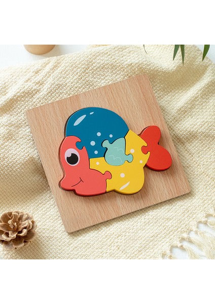 Oyuncaklar Ahşap Çocuk Karikatür 3D Üç Boyutlu Puzzle Eğitim Konsantrasyonu Erken Eğitim Blokları Hayvan Eşleştirme Puzzle (Yurt Dışından)