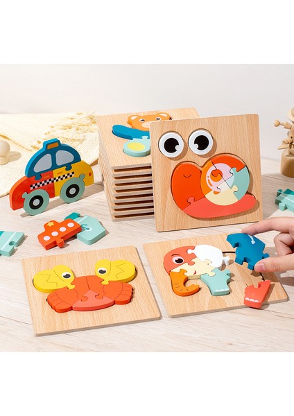 Oyuncaklar Ahşap Çocuk Karikatür 3D Üç Boyutlu Puzzle Eğitim Konsantrasyonu Erken Eğitim Blokları Hayvan Eşleştirme Puzzle (Yurt Dışından)