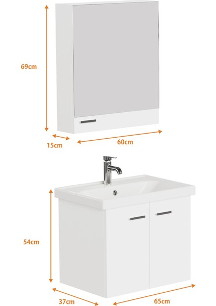 Basic Alt Dolap + Üst Dolap -Lavabo 65 Cm.- Beyaz indirimleri