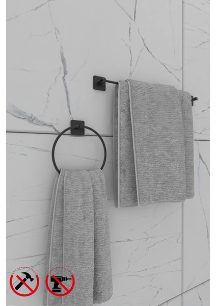 Yapışkanlı Kare Uzun Havlu ve Kare Halka Havluluk Banyo Aksesuar Seti