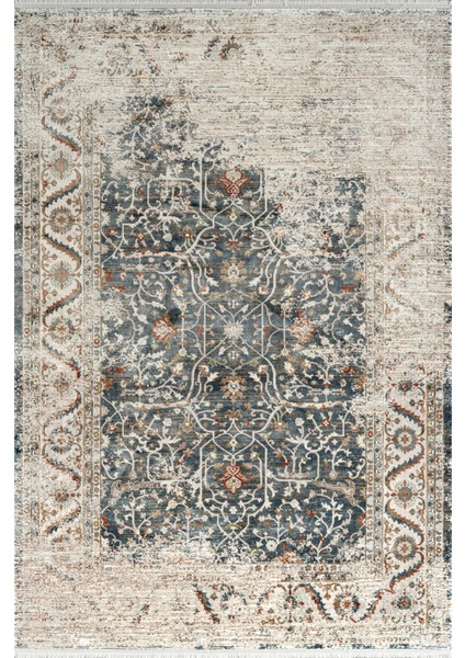 Galenda JH03A Krem Mavi Viskon Akrilik Yumuşak Dokulu Modern Halı Karademir Home