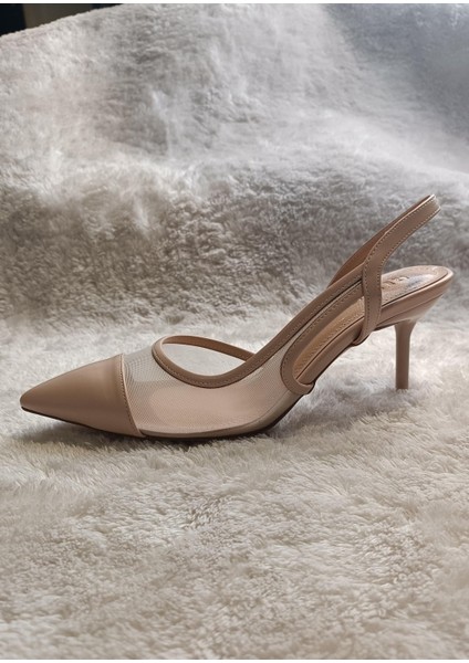 Bliss Mat Deri Sivri Burun Topuk Dekolteli File Detay 7 cm Ince Topuklu Ayakkabı fırsatları