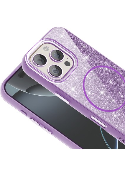 iPhone 16 Pro Kılıf Magsafe Şarj Özellikli Parlayan Simli Zore Okso Kapak - Siyah