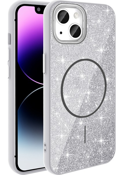 iPhone 11 Kılıf Magsafe Şarj Özellikli Parlayan Simli Zore Okso Kapak - Derin Mor