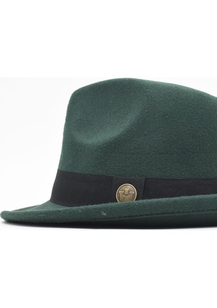 Kadın Zümrüt Yeşili Kısa Fötr Şapka