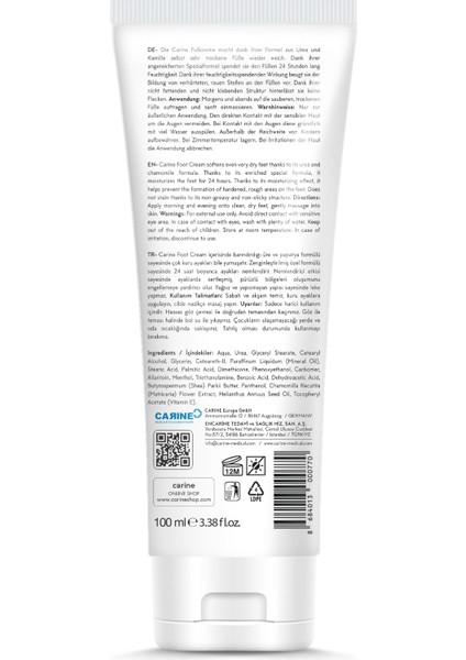 Carıne Ayak Bakım Kremi 100 ml fiyatları