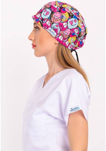 Unisex Neşeli Mod Desenli Cerrahi Bone Hemşire Doktor Saç Bone