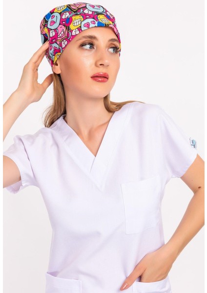 Unisex Neşeli Mod Desenli Cerrahi Bone Hemşire Doktor Saç Bone