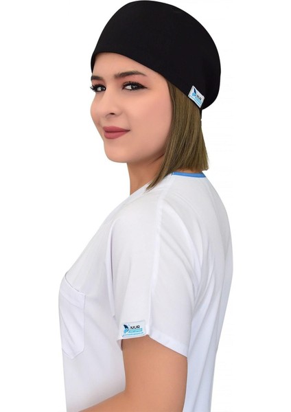 Unisex Düz Siyah Renk Ameliyat Bonesi Hemşire Doktor Saç Bonesi