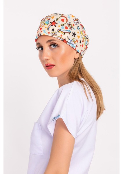 Unisex 90'lar Desenli Hemşire Cerrahi Bone Doktor Ameliyat Saç Bonesi modelleri