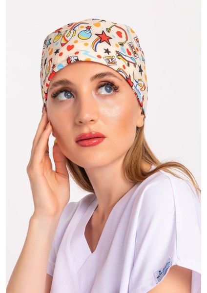 Unisex 90'lar Desenli Hemşire Cerrahi Bone Doktor Ameliyat Saç Bonesi indirimleri