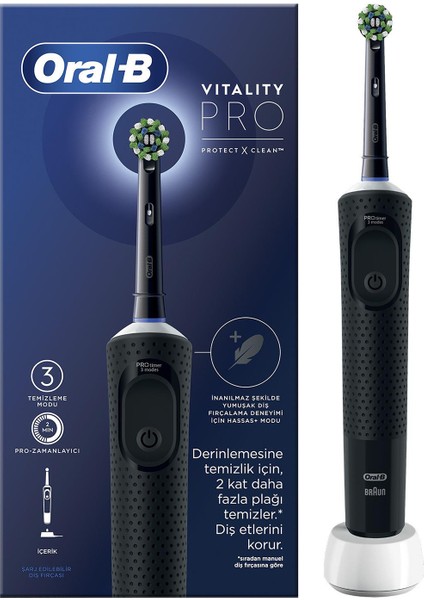 D103 Vitality Pro Cross Action Siyah Şarjlı Diş Fırçası