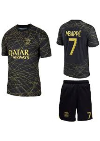 Psg Mbappe Siyah-Gold Özel Tasarım Çocuk Forma Takımı 4'lü Set Çorap+Bileklik Hediyeli