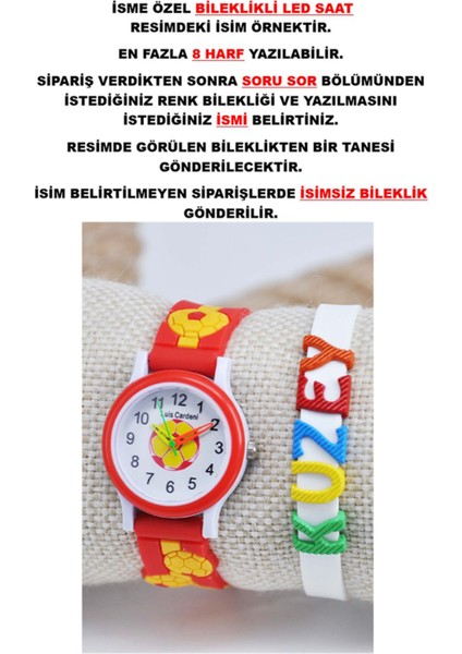 Silikon Kordonlu Sarı Kırmızı Isimli Bileklikli 3-8 Yaş Çocuk Kol Saati STA--1183