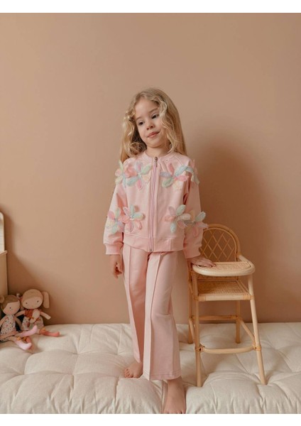 Çiçekli Fermuarlı Kız Çocuk Takım