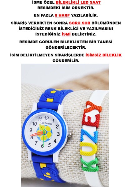 Isimli Bileklikli Sarı Lacivert Silikon Kordonlu 3-8 Yaş Çocuk Kol Saati STA--1181