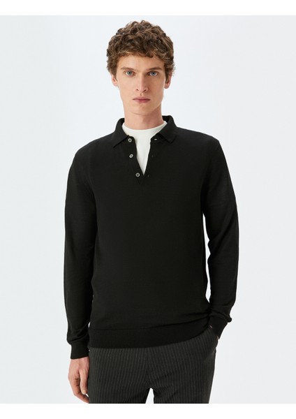Triko Kazak Polo Yaka Basic Düğme Detaylı Yün Karışımlı modelleri