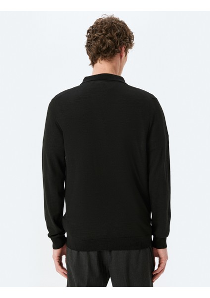 Triko Kazak Polo Yaka Basic Düğme Detaylı Yün Karışımlı fırsatları