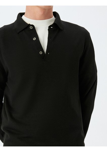 Triko Kazak Polo Yaka Basic Düğme Detaylı Yün Karışımlı indirimleri