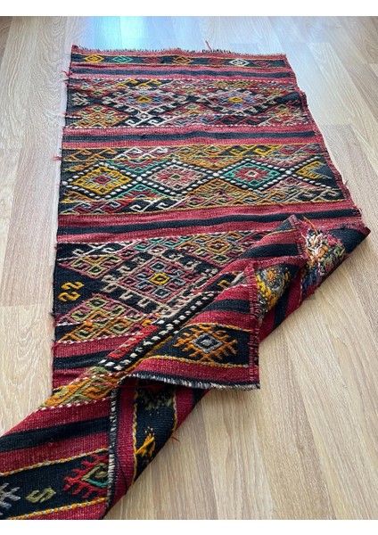 74 x 163 cm Pıtrak Desenli Renkli Türk Kilimi, Küçük Boy El Dokuma Yün Kilim, Harika Motifli Bohem Tarzı Kilim