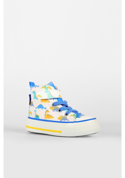 Ada Desenli Erkek Bebek Beyaz/saks Mavi Sneaker