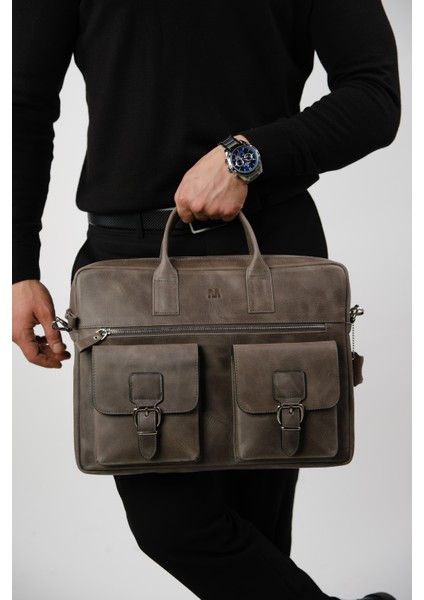 Hakiki Deri Laptop El Çantası | Loreen 2230 - Tiguan Gri