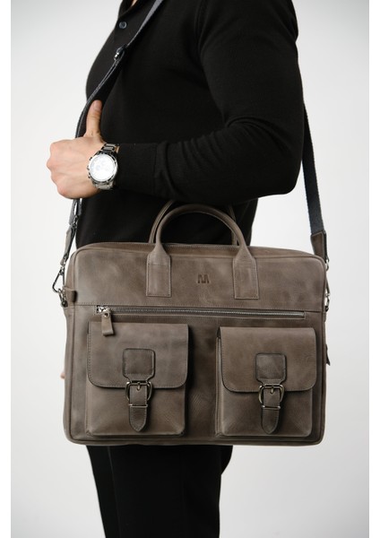 Hakiki Deri Laptop El Çantası | Loreen 2230 - Tiguan Gri modelleri